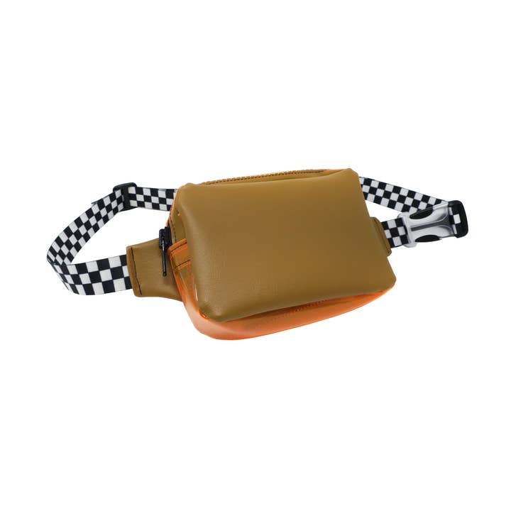 Brown & Orange w/ Checkered Strap Fanny Pack for wholesale by Kate Corn