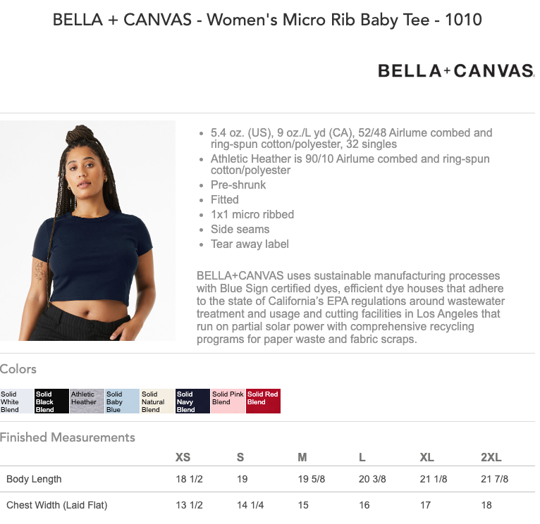 Total Apparel - Wholesale T-Shirt - Women's - Bella Canvas Ladies' Micro Ribbed Baby Tee | Cropped | 10102