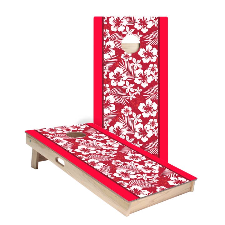 Red Hawaiian Hibiscus Star Cornhole Boards for wholesale by American Cornhole Association