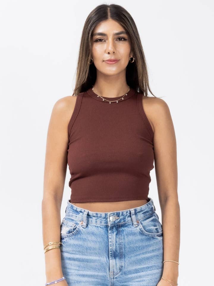 Camiseta sin mangas acanalada Bridgewater Brown Berry para venta al por mayor de Briavia