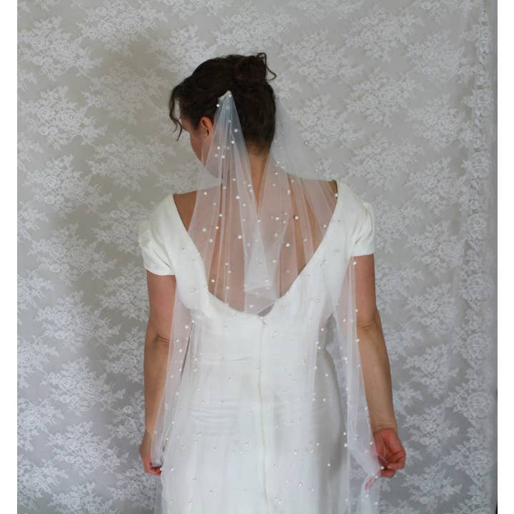 Rose Red Bridal - Wholesale Veil - Women's - Pearl Draped Boho Wedding Veil / Soft English Tulle Veil Wi