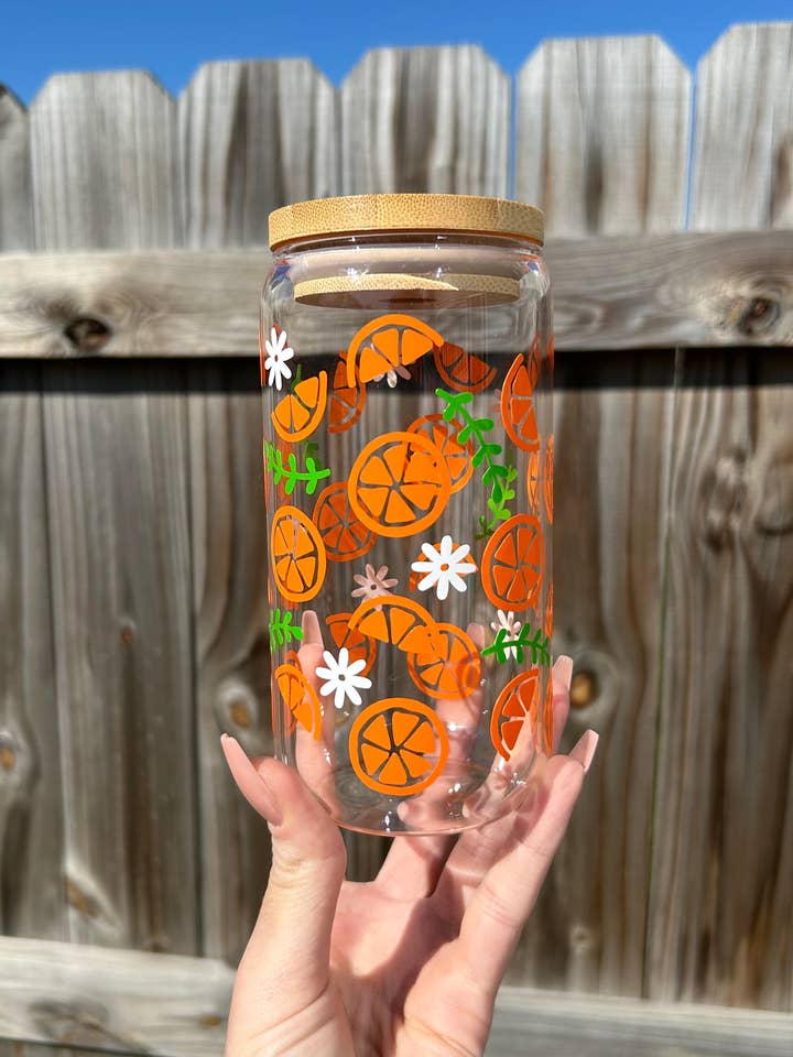 Orange Flower Glass for wholesale by DEEsigns by Dee, LLC