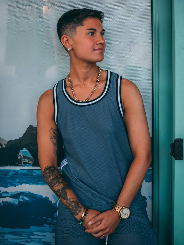 Débardeur en maille gris ardoise CTS pour la vente par Chris Turk Swim