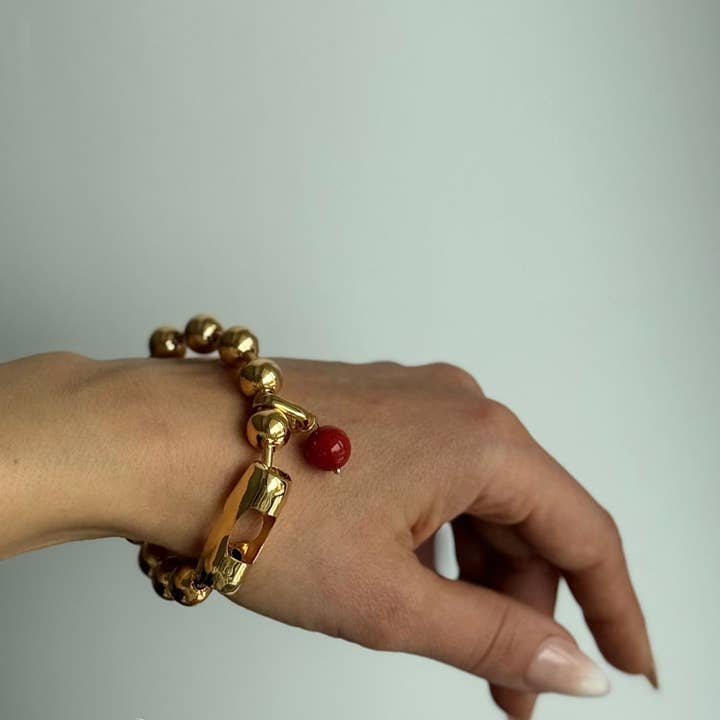 WILYMI Jewelry Co - Wholesale Charm/Dangle Bracelet - Coral & 18k Gold Plated + SS Sphere Sculptural Bracelet5
