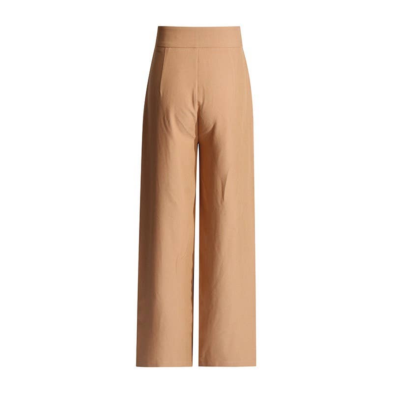 Khaki PT019 High-Waist Pleated Wide-Leg Pants - Summer Chic for wholesale on Faire6