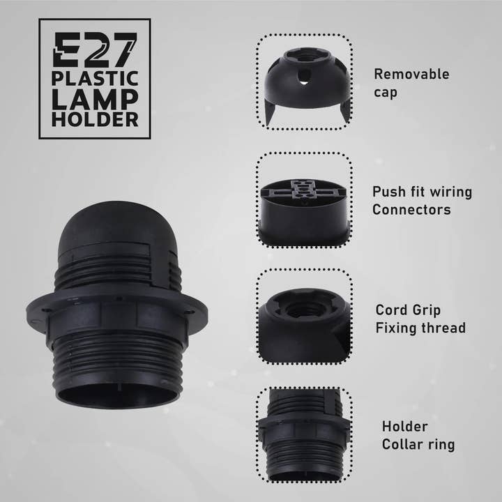 Ledsone – wholesale Light bulb/puck – E27 Light Bulb,Pendant Socket Holder Edison Screw Black Plastic Lamp holder~43632
