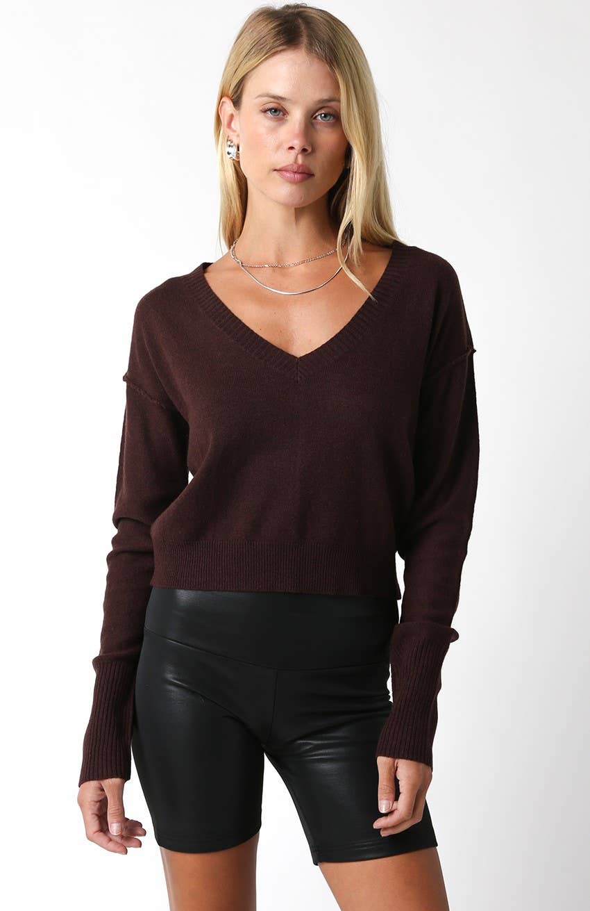 Olivaceous - Vente Pull en maille – femme - Chelsea Pull col V23