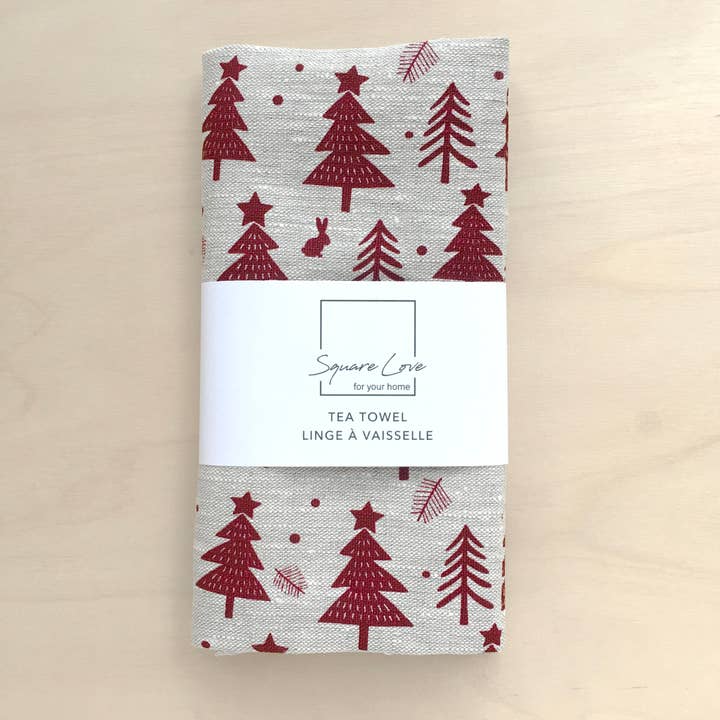 Holiday Forest Tea Towel - 100% Linen for wholesale by Square Love