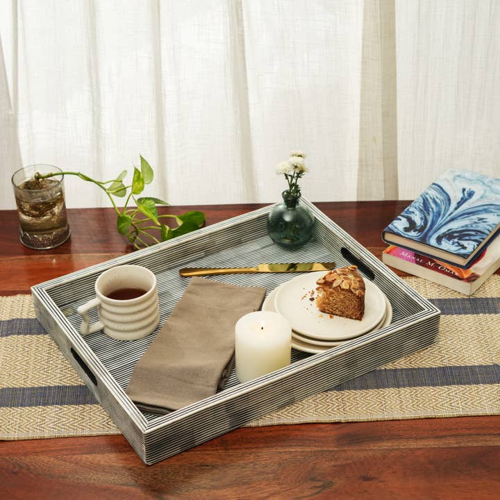 Mela Artisans - Wholesale Serving Tray - Pinstripe Bone Inlaid Decorative Trays1