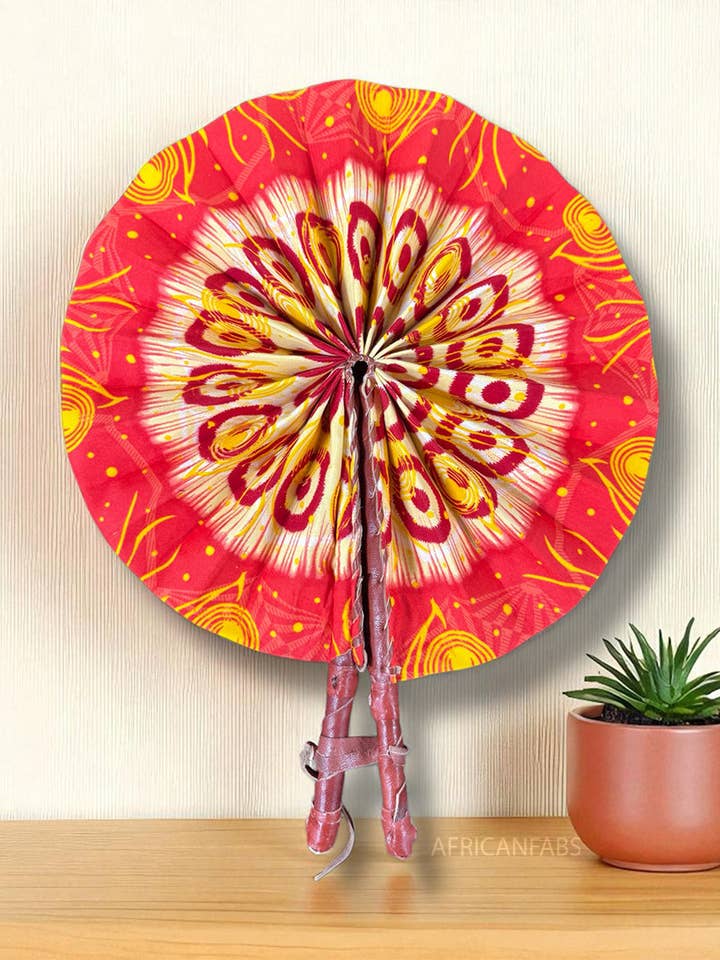 African Hand fan - Ankara print Hand fan - Tuesday - Orange for wholesale by AfricanFabs