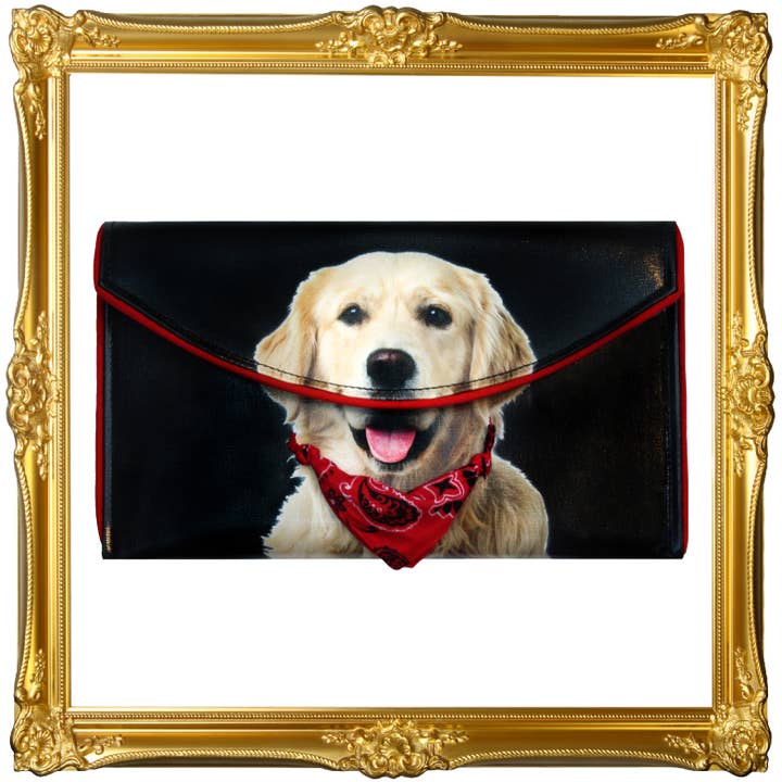 Borsa a tracolla nera Golden Retriever - Fatto a mano negli Stati Uniti per la vendita all'ingrosso da parte di Kent Stetson Handbags