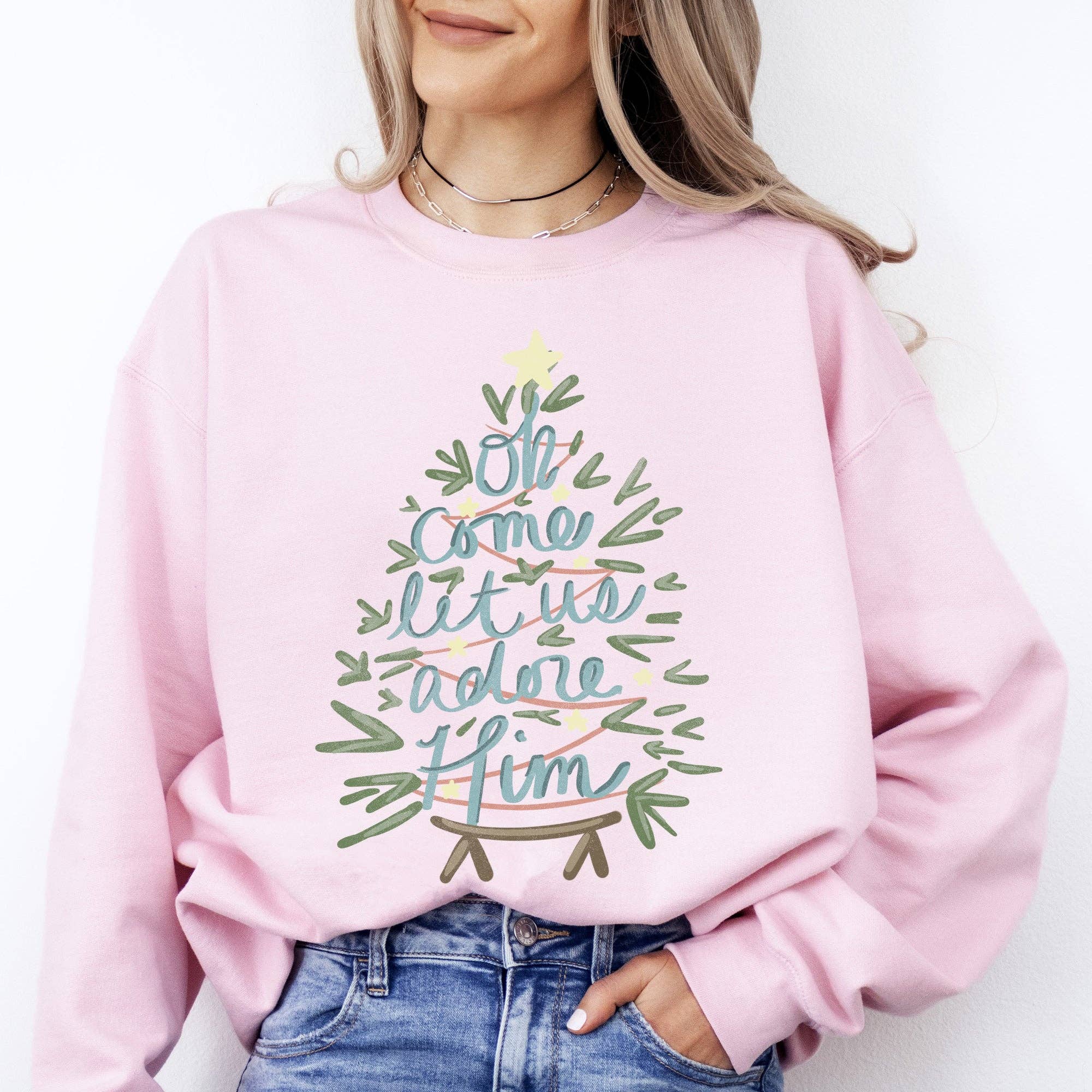 Refinery Number One LLC – Großhandel Sweatshirt mit Grafikdruck – Unisex – Oh komm lass uns ihn verehren, christliches Weihnachts-Sweatshirt4