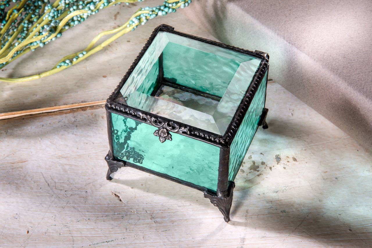 J Devlin Glass Art & Bert Anderson Collection - Vente Boîte/rangement à bijoux - Boîte 910 Boîte en verre bleu Windsor3