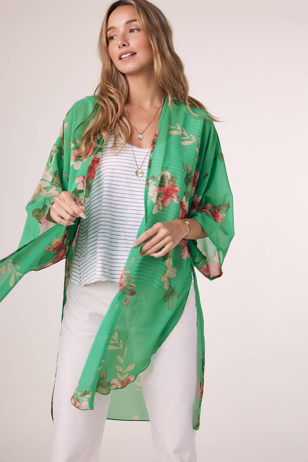 APPLE GREEN FLORAL CHIFFON KIMONO for wholesale on Faire9