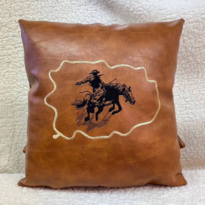 Leather Rodeo Lumbar Pillow – Western Cowboy Decor for wholesale by The Home and Hearth Market