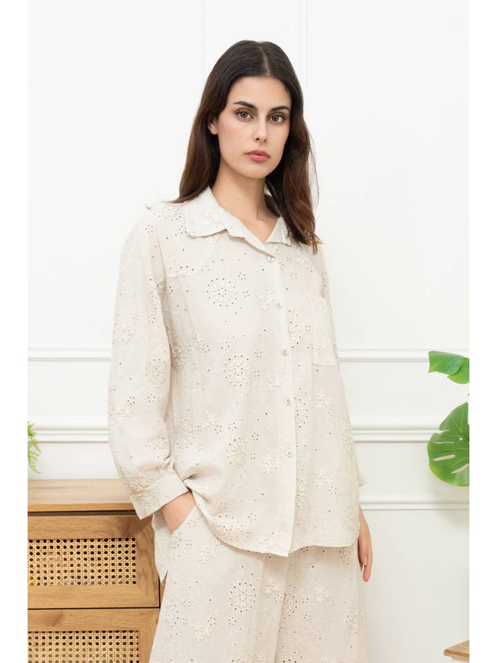 Happy look - Wholesale Shirt - Women's - Long-sleeve cotton shirt with 3D embroidery5