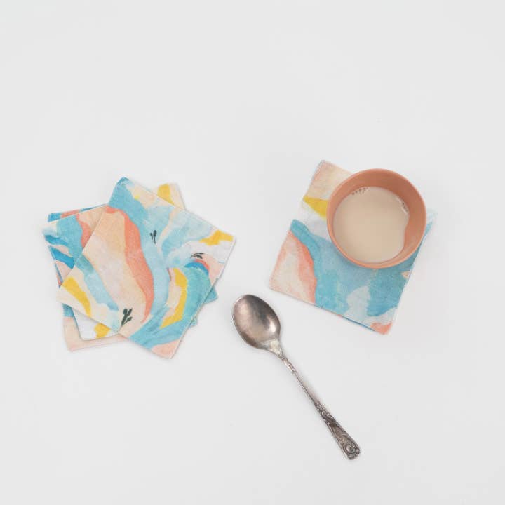 Pastel Iris Linen Coasters Set of 4 for wholesale by Linen Tales (We cover U.S. import duties)