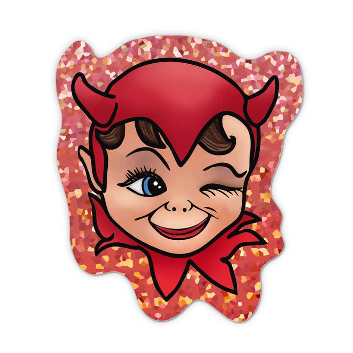BoyPilot Goods - Wholesale Sticker - Cute Devil Sticker - Vintage Demon Red Glitter Decal0