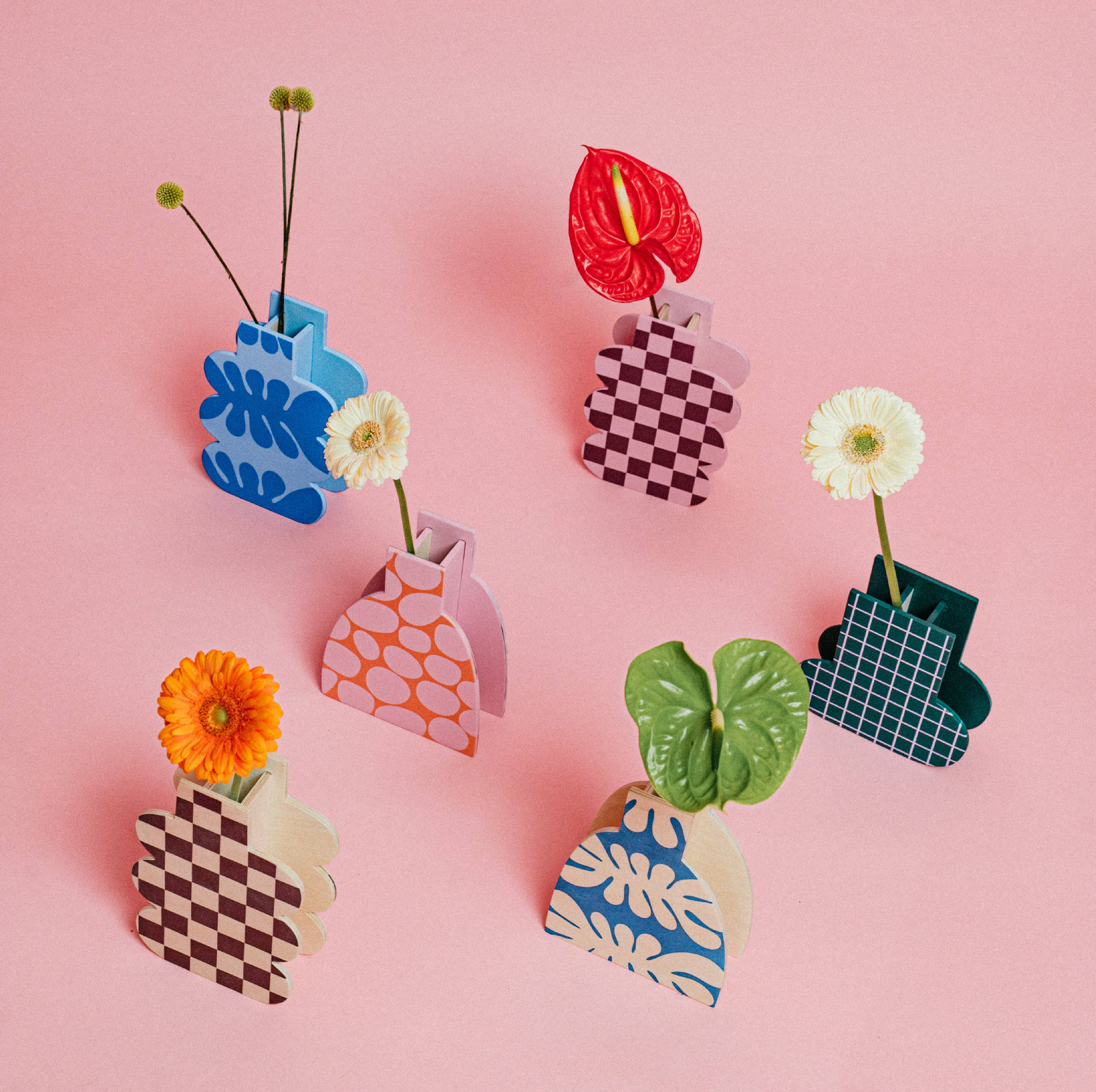 milin - Wholesale Vase - Home wooden vase, housewarming gift, table decor PINK STONES3