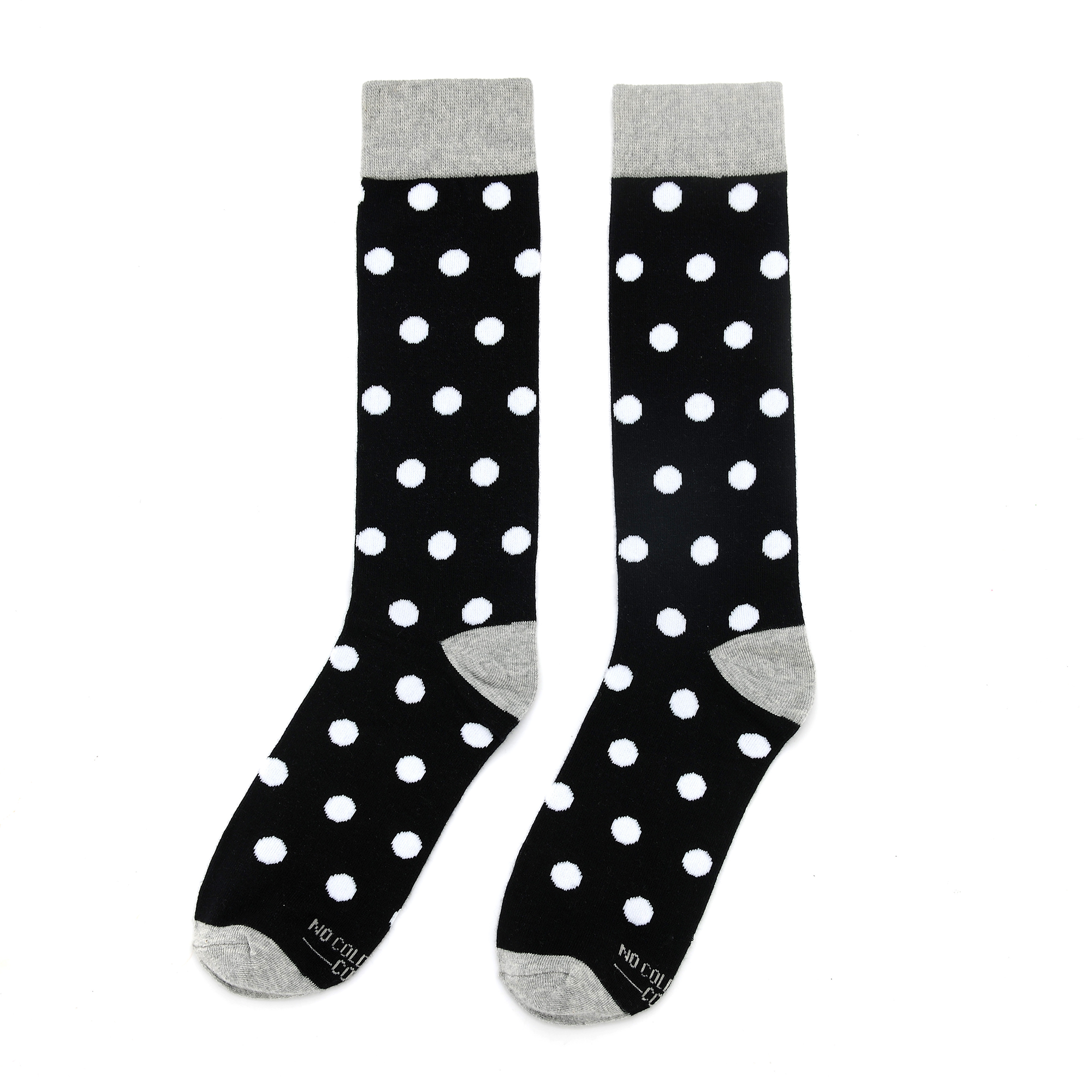 No Cold Feet - Wholesale Socks - Unisex - Black Socks with White Polka Dot Crew Dress Socks1