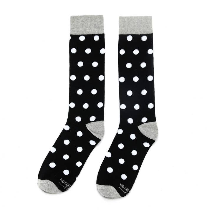 No Cold Feet - Wholesale Socks - Unisex - Black Socks with White Polka Dot Crew Dress Socks1