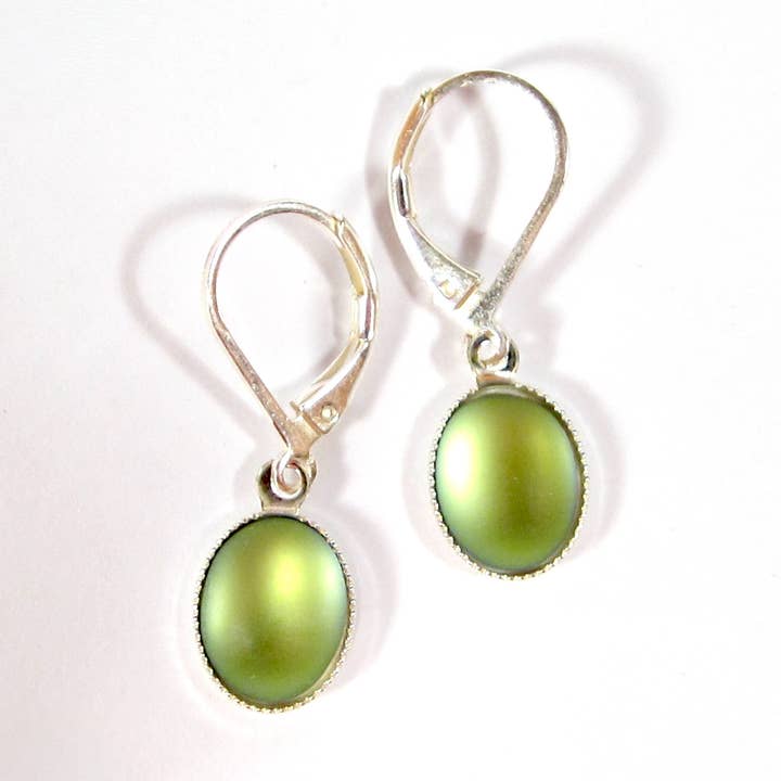 Unique small matte green yellow oval drop earrings for wholesale by SoHo Schmuckmanufaktur