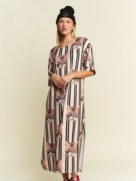 SAME AS PHOTO CAT PRINT MIDI DRESS for wholesale on Faire