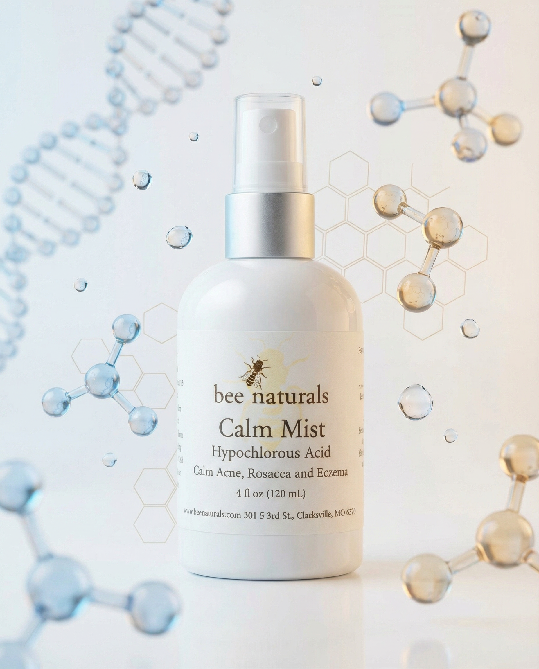 Bee Naturals - Wholesale Face & Body Mist/Water - Calm Mist - Hypochlorous Acid Spray for Face | Calms Acne, Rosacea & Eczema | Sensitive Skin Facial Toner Mist | Fragrance-Free, Dermatologist Tested | 4 fl oz2