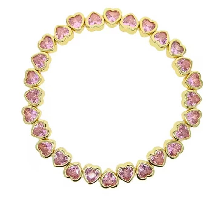 Olivia Le - Wholesale Tennis Bracelet - Pink Cubic Zirconia Heart Stretch Tennis Bracelet