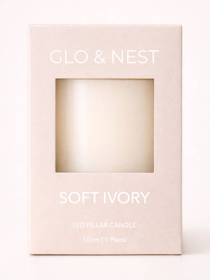 GLO & NEST LED Pillar Candle 10cm – Soft Ivory for wholesale by GLO & NEST