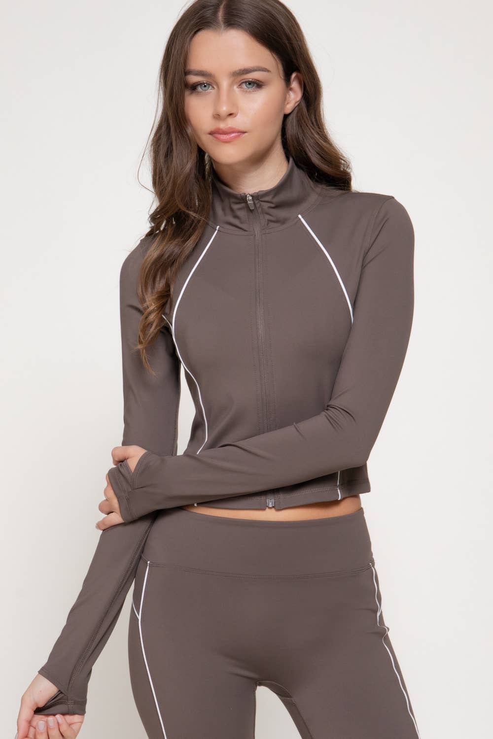 Active Basic | Active USA - Wholesale Athletic Jacket - Women's - Long Sleeve Piping Detail Active Wear Jacket7