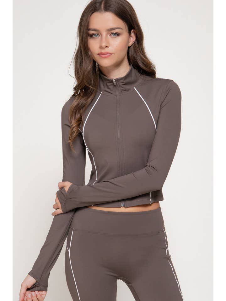 Active Basic | Active USA - Wholesale Athletic Jacket - Women's - Long Sleeve Piping Detail Active Wear Jacket7