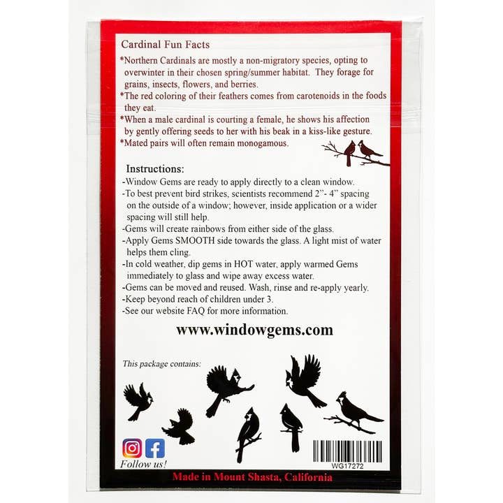 Window Gems - Wholesale Suncatcher - Cardinal Window Prismatic Decals - bird strike prevention5
