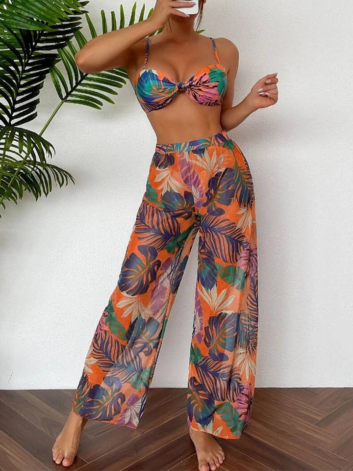 UNISHE - Wholesale Two-piece swimsuit – Women’s - Sexy Bikini with Mesh Long Pants 3-Piece Set ZK27598