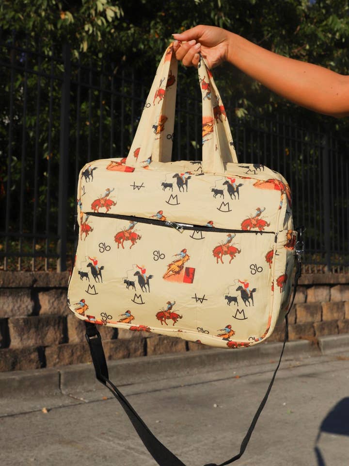 Puffer-Reisetasche in Vintage-Cowboy-Optik für den Großhandel von The Front Porch Label