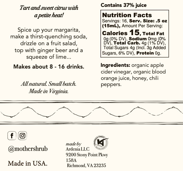 MOTHER shrub - Wholesale Cocktail Mix/Syrup - MOTHER shrub Blood Orange Chili Pepper5