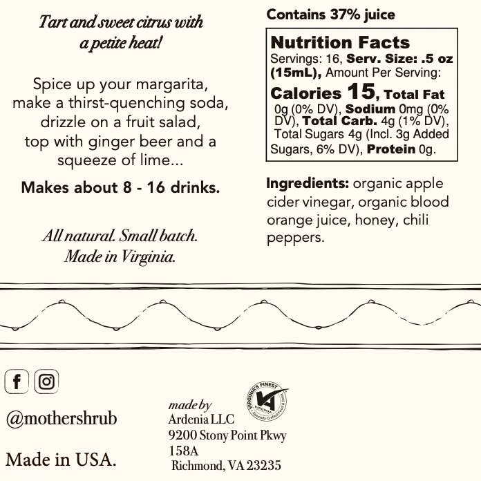 MOTHER shrub - Wholesale Cocktail mix/syrup - MOTHER shrub Blood Orange Chili Pepper5