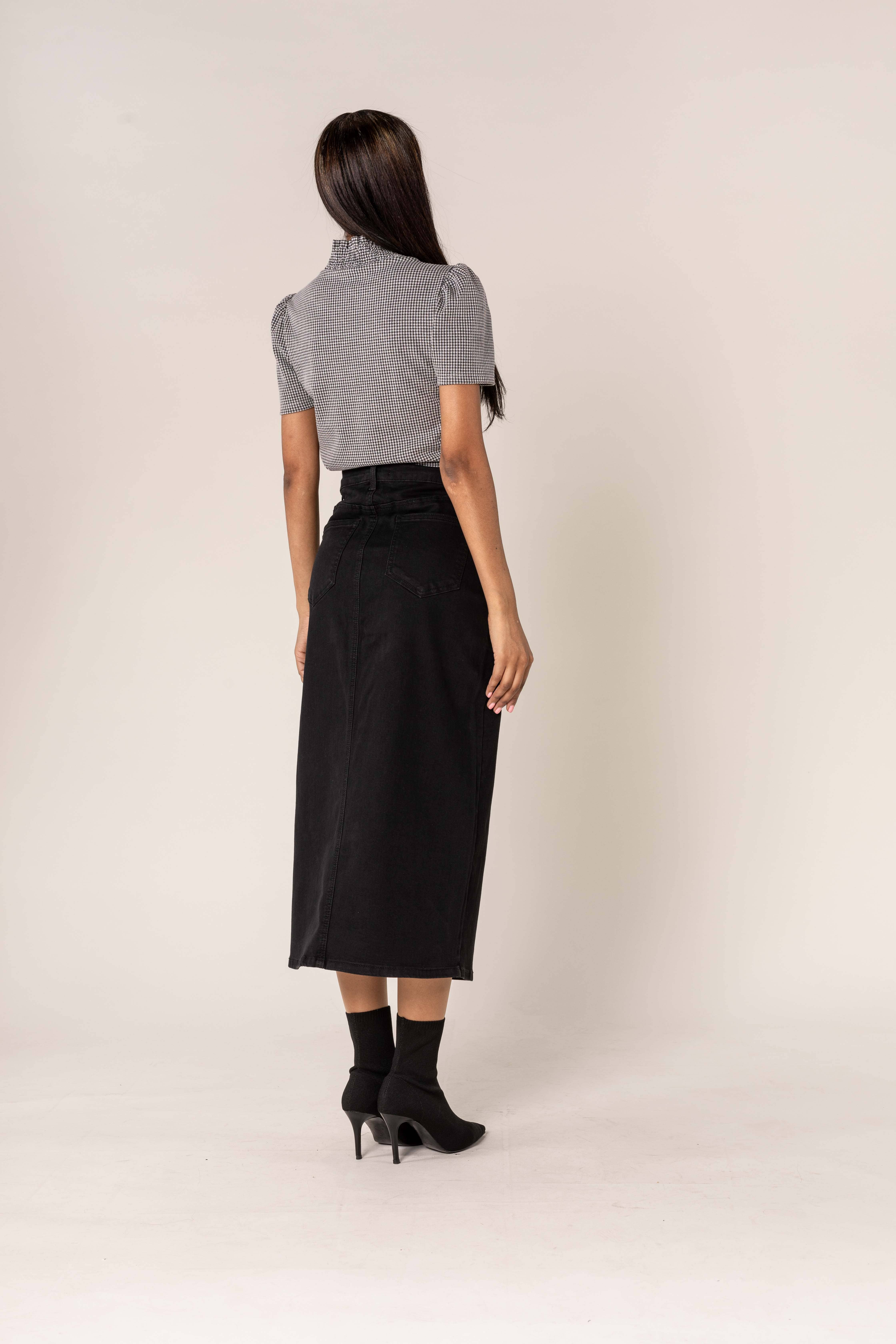 Nina Carter - Vendita all'ingrosso Gonna - Donna - Gonna lunga di denim Nina Carter con spacco frontale P21512