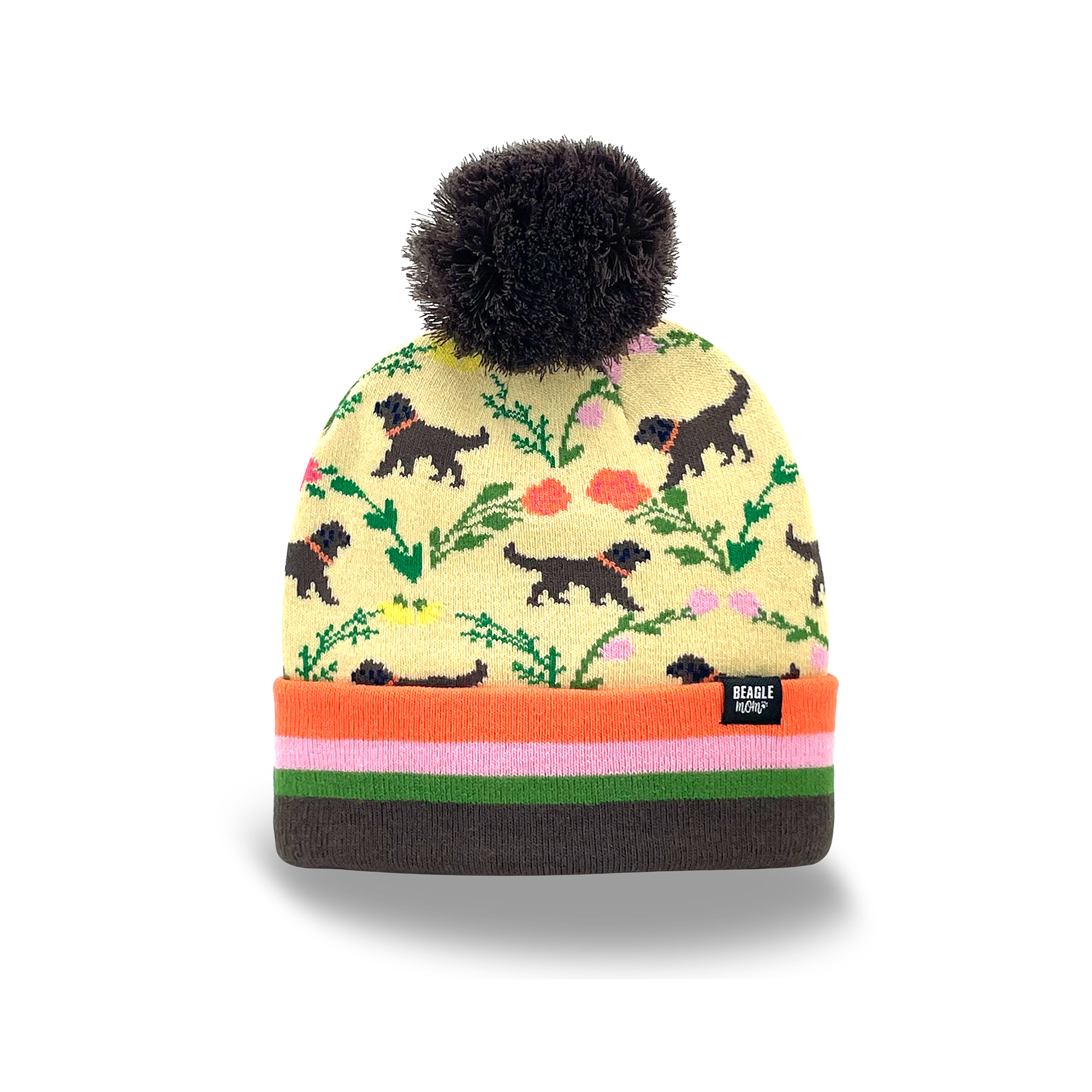 Northern Icons Creations INC – Gorro - Unissexo por atacado – Gorro de Malha com Estampa de Flores e Cães, com Pom Pom, Chapéu de Inverno Casual para Exterior0