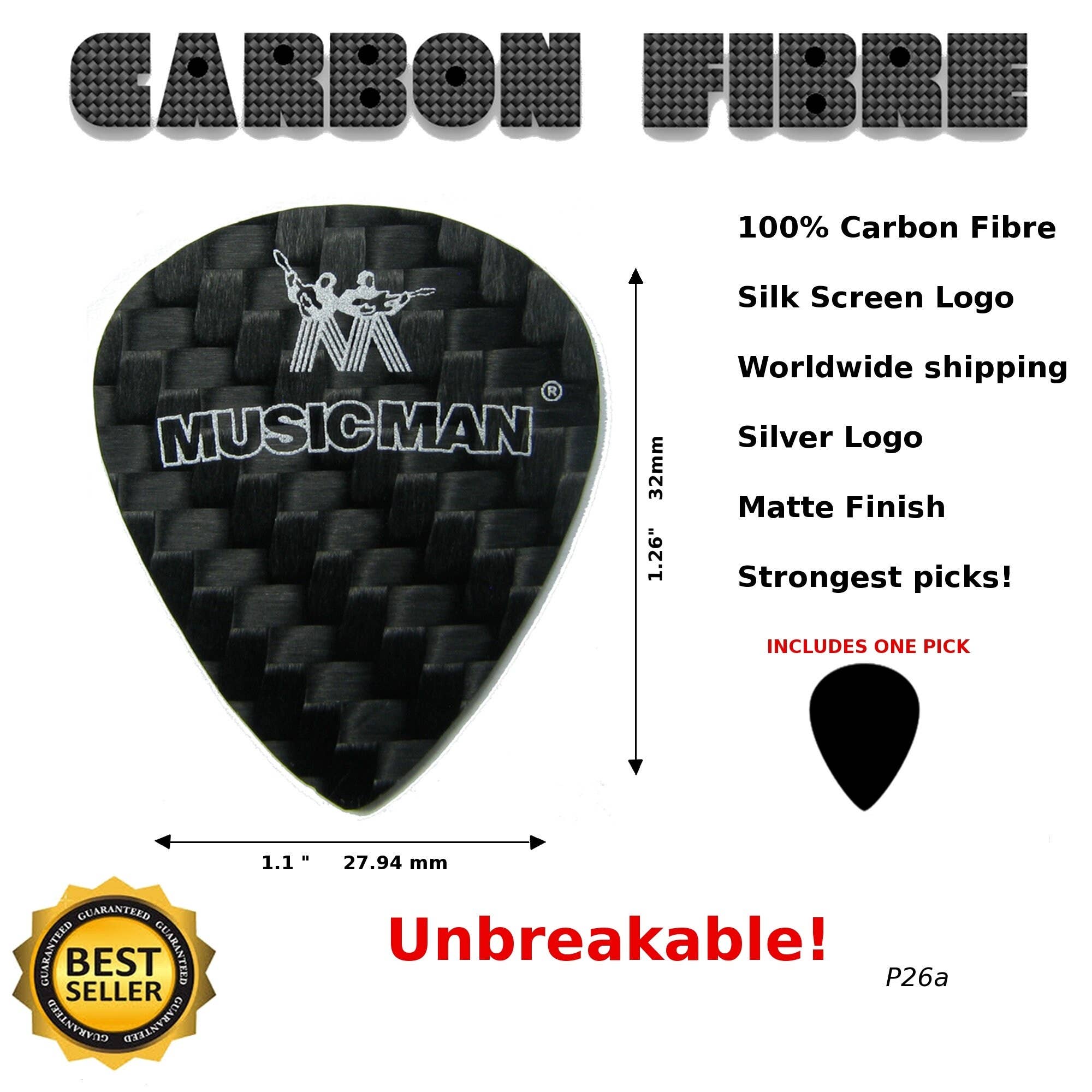 Luthier decals - Wholesale Musical Instrument - Musicman Guitar Pick Carbon Fibre Thin and Unbreakable P26A0