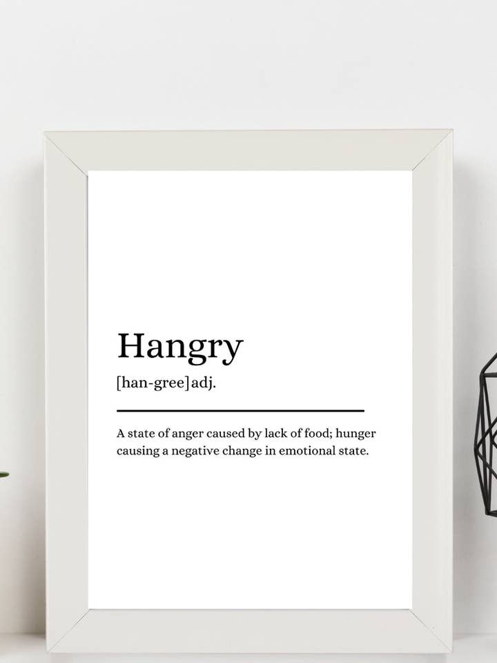 Second Ave Branco Emoldurado A4 Hangry Definição Citação Word Wall Art Print Presente de Aniversário Decoração de Casa por atacado de Second Ave Gift Company