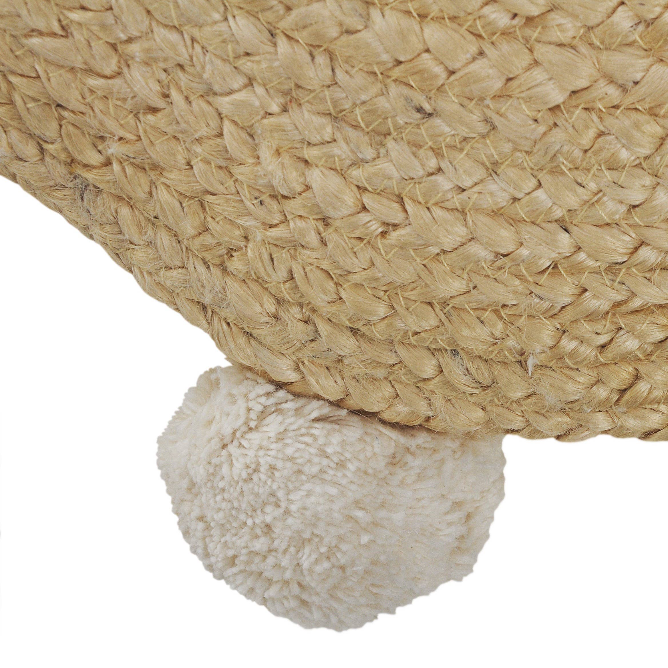 Tan Jute Accent Pillow with Pom-Pom Edging – Square or Round for wholesale on Faire10