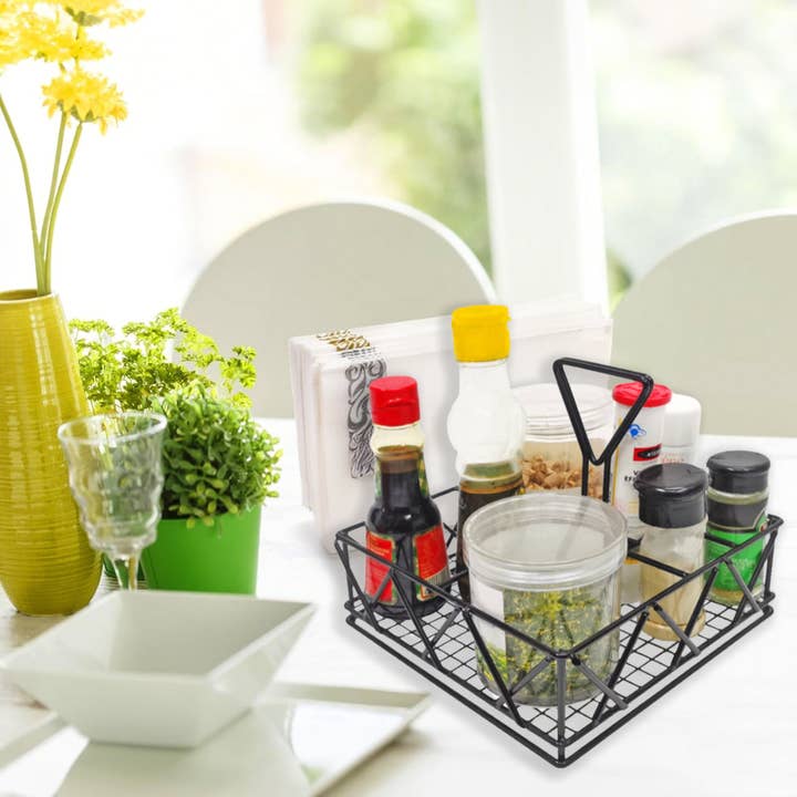 FIXTUREDISPLAYS – Großhandel Gewürz-/Dipschale – 8X8X7" Draht-Gewürzhalter Tisch-Salz-Pfeffer-Ketchup-Flaschen-Organizer 196941