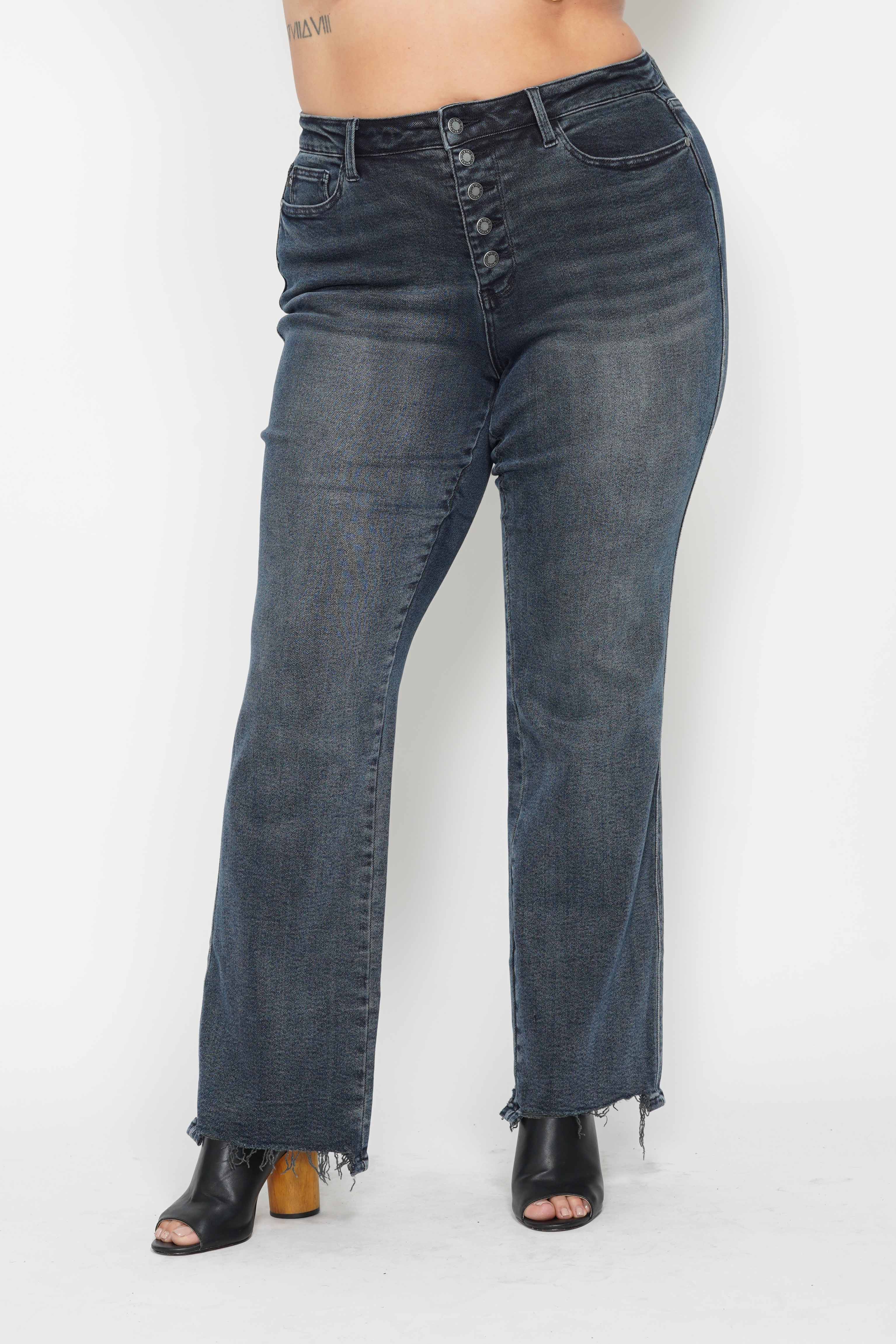 DK High Waisted Button Fly Hem Distressed Straight- PLUS for wholesale on Faire0