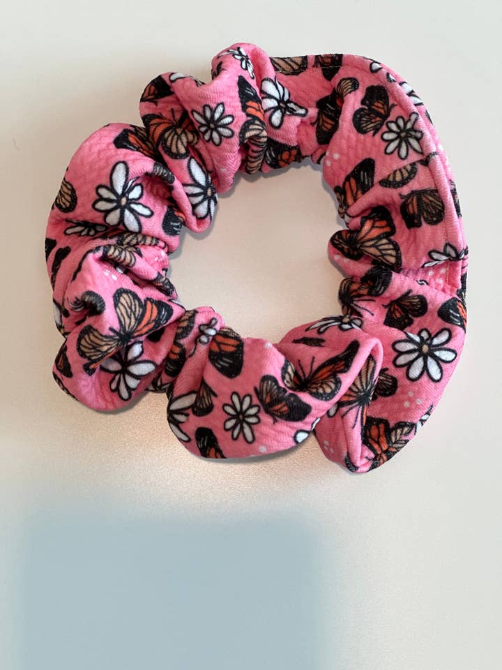 Pink Mariposa Scrunchie for wholesale by Clove Boutique
