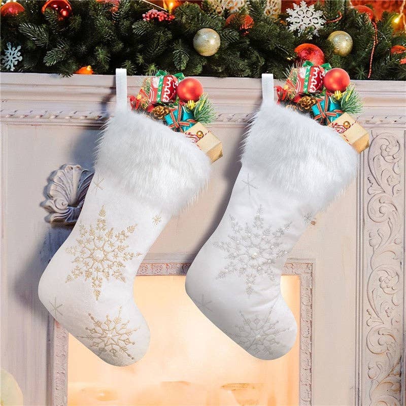 Plush Looks - Wholesale Holiday Stocking - Creative Plush Snowflake Sock Gift Bag Christmas Decoration2