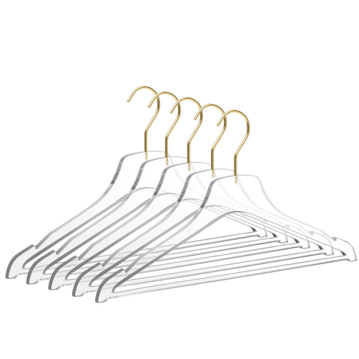 8011 43 cm Akryl Lucite bøjle til skjorter, frakker og jakkesæt med stang, pakke med 100 for engroshandel hos Quality Hangers