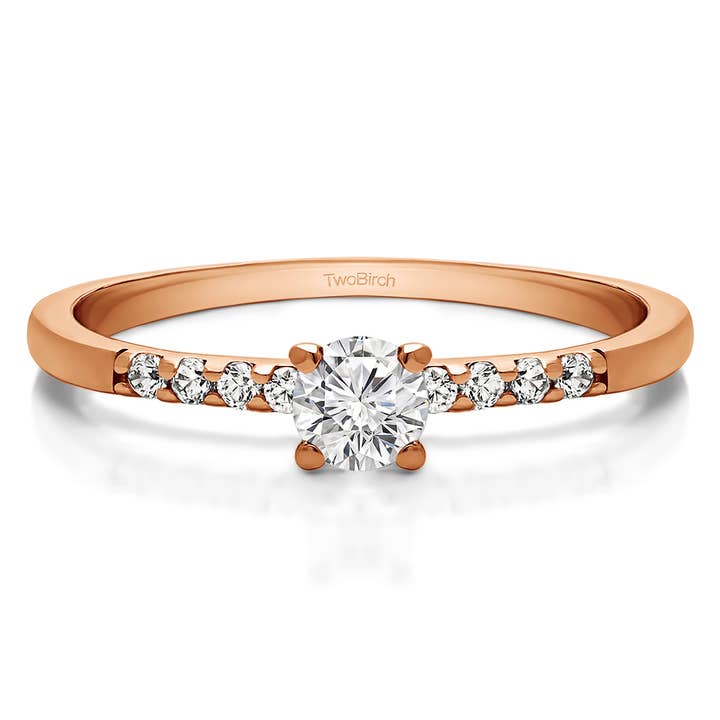 0.32 Ct. Round Shared Prong Set Engagement Ring in Rose Gold for wholesale by TwoBirch