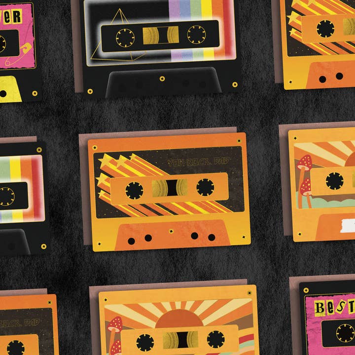 Lione & Sheikh – wholesale Birthday card – 70s Cassette Foiled A6 Greeting card 1