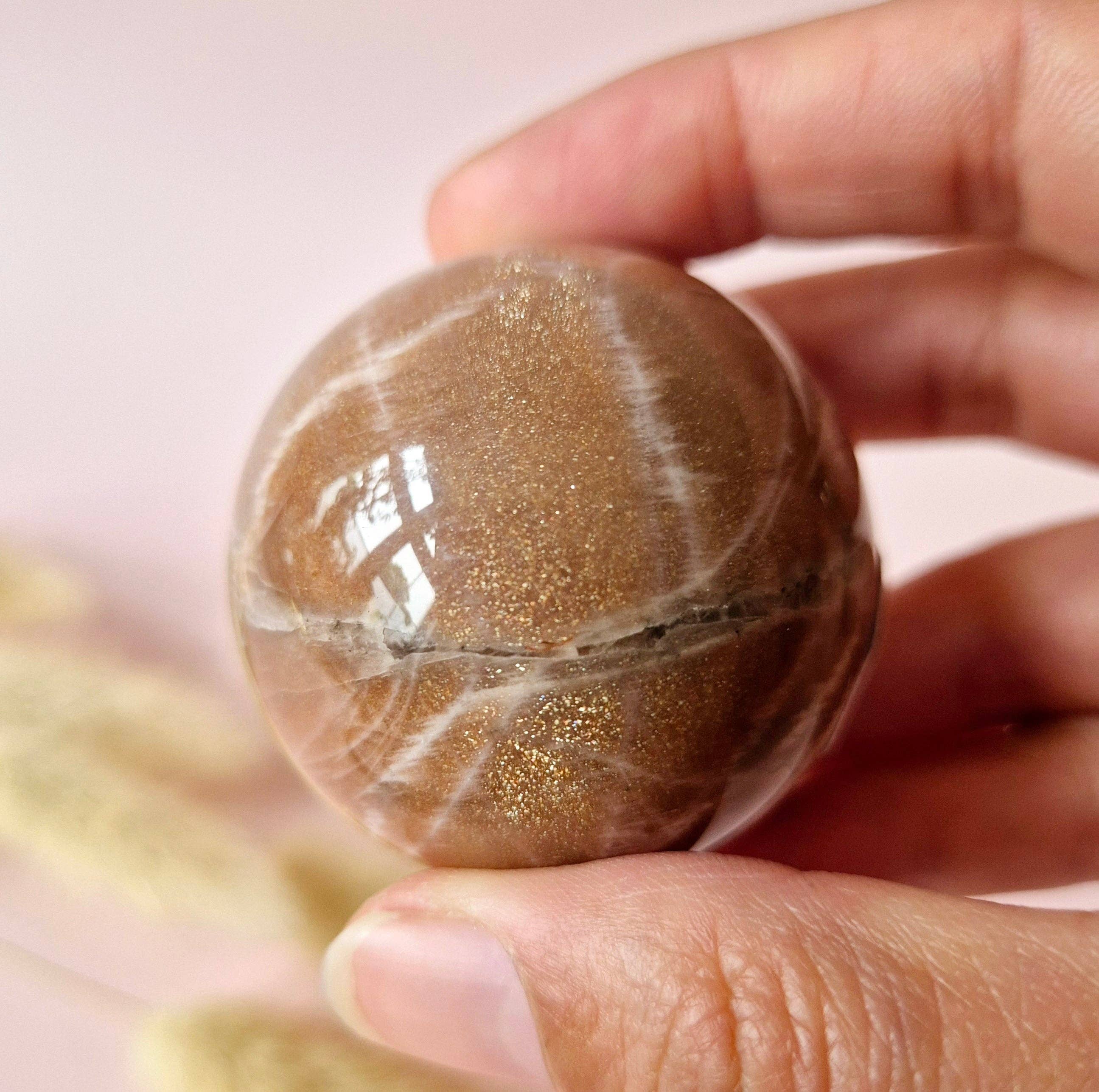 Moonlight Gemstones - Wholesale Spiritual Stone/Crystal - Crystal Gemstone Golden Sunstone Sphere with Blue & Gold Flash | 45–63 mm sphere17